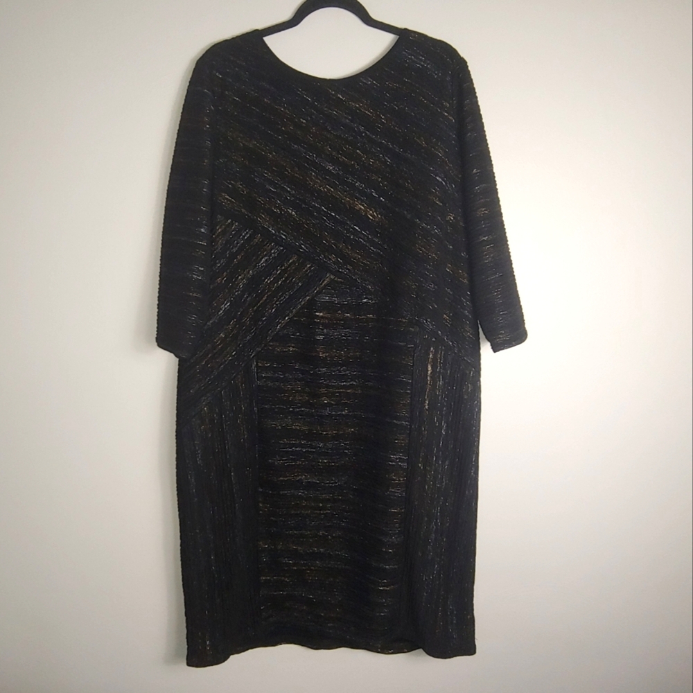 24W Lane Bryant Black Metallic Textured Sheath Dress